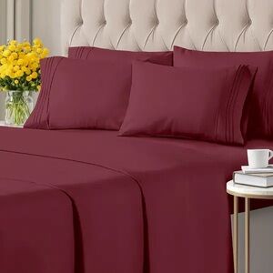 NWT CGK Unlimited King Size Luxury Sheet Set in Burgundy 6 Piece Bedding Set